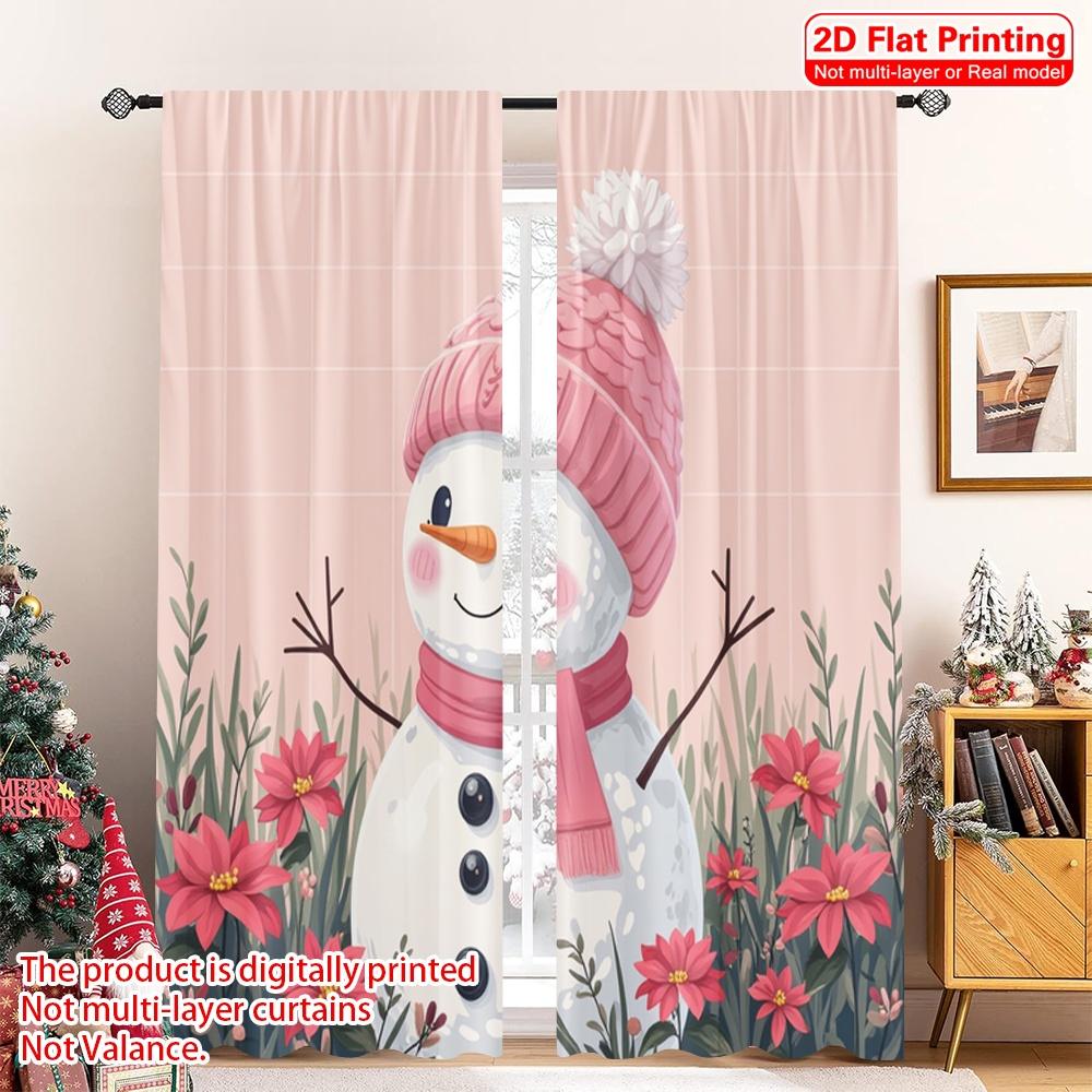 

2pcs 2D flat printing Merry Christmas Popular Window Curtains Snowman Wearing Scarf Wreath 100% Polyester Fabric Without 52.50×116.00 CM 2pcs