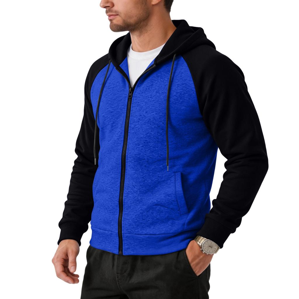 Men's Casual Color Block Zip-Up Hoodie