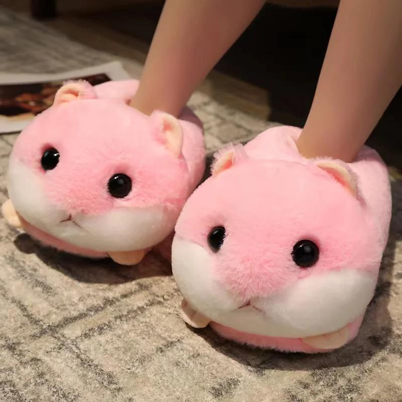Fashion 7 Colors Cute Cartoon Animal Plush Slippers Husky Dog Hamster Rabbit Bunny Soft Stuffed Shoes Warm Winter Indoor Slides