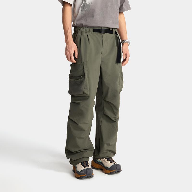 Li Ning CF Su Pure Color Mid Waist Comfortable Breathable Versatile Water Resistant Straight Casual Pants Men Bottoms Tea-Green AYKV203-2