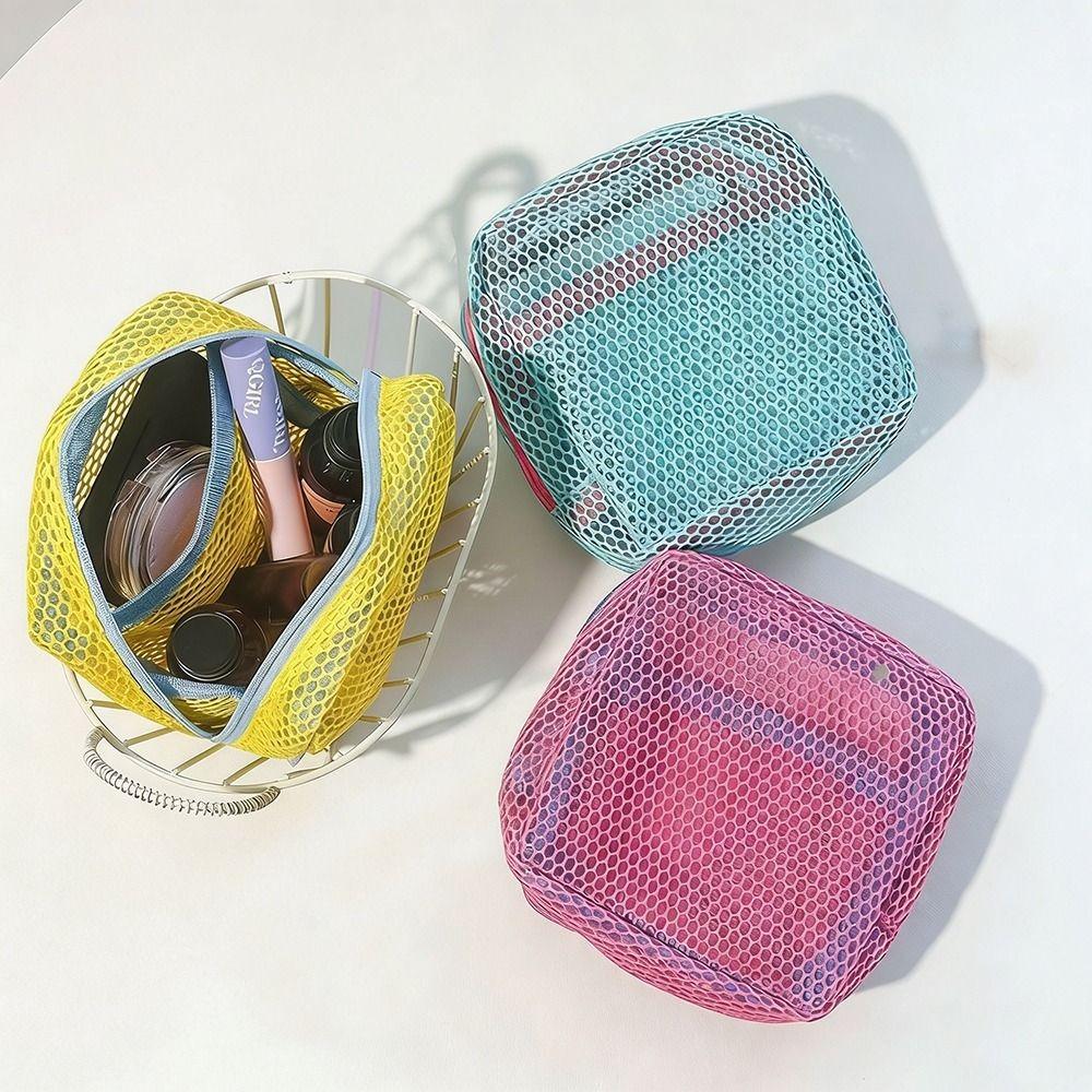 Durable Dopamine Color Storage Bag Candy Color Large Capacity Mesh Cosmetic Bag Toiletry Make Up Case