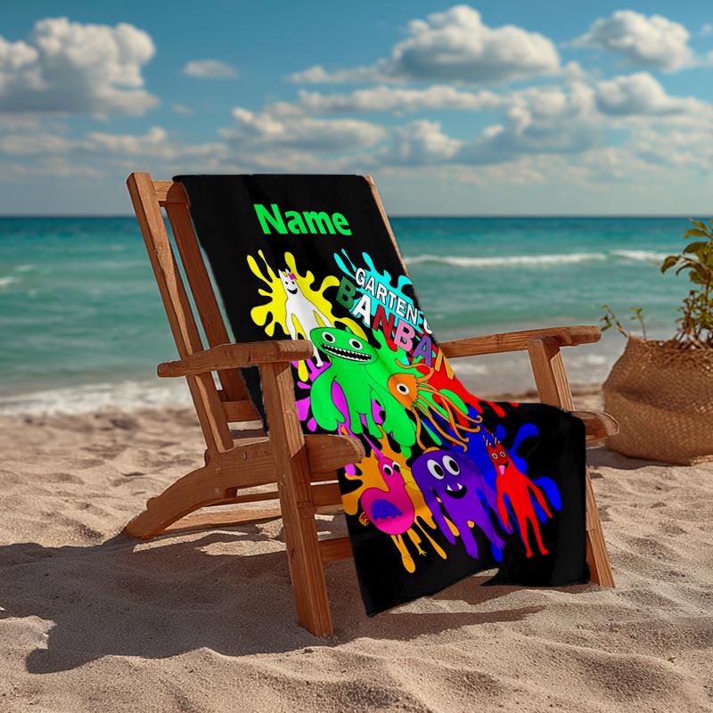 Custom Name Ultra-Soft Beach Towel with Garten of Banban Theme,Ideal for Pool - Camping, Diving - Perfect Travel Essential, Vibrant Beach Towel.