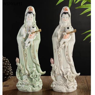 Estátua de cerâmica do Bodhisattva Guanyin buscando seu filho Móveis para casa Deusa da Deusa do Parto Oferendas para casa