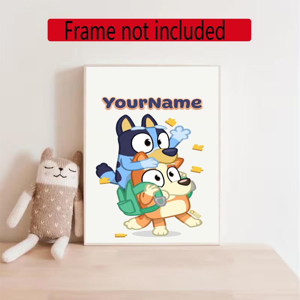 Bluey Customize Your Name Diamond Painting Round Diamond Diy Frameless Holiday Artwork Suitable For Home Office Wall Decoration