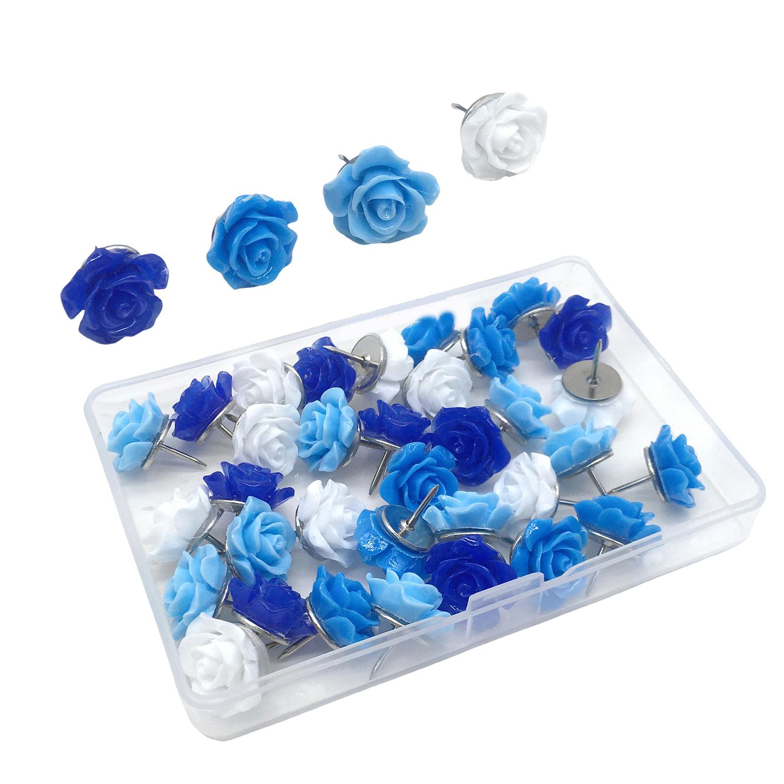 

30 шт. цветочных кнопок для настенной доски объявлений, карты путешествий, цветочные кнопки для рисования, декоративные кнопки-розы для пробковой доски синий