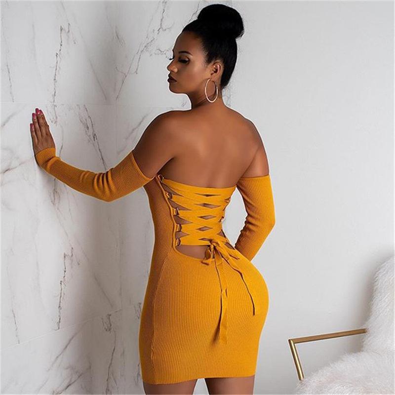 Buy Sexy Knitted Off Shoulder Bodycon 