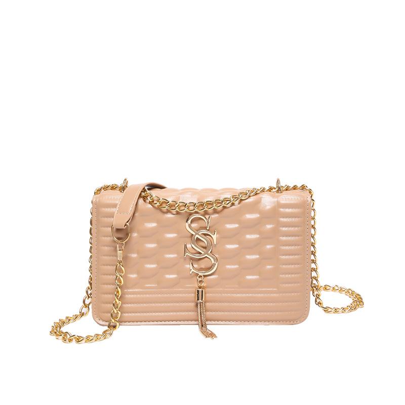 Women'S Bag Fashion Small Square Bag Texture Pu Shoulder Bag Craft Pressure Shell Chain Messenger Bag