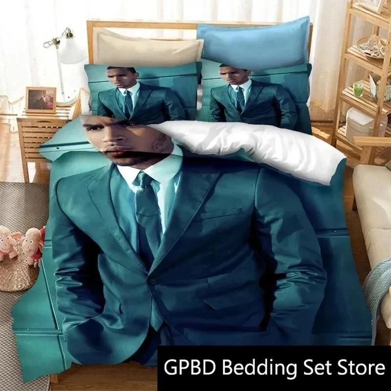 3D Druck Rapper Chris Brown Bettwäsche Set Doppel Twin King Bettbezug Bettdecke Kissenbezug Jungen Mädchen Erwachsene Schlafzimmer