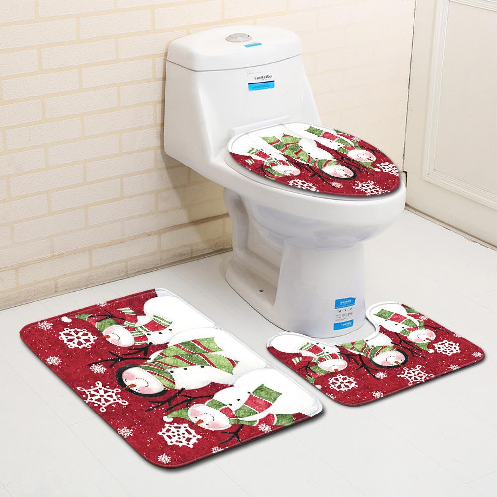 Christmas Bathroom Floor Mat Toilet Three-Piece Set
