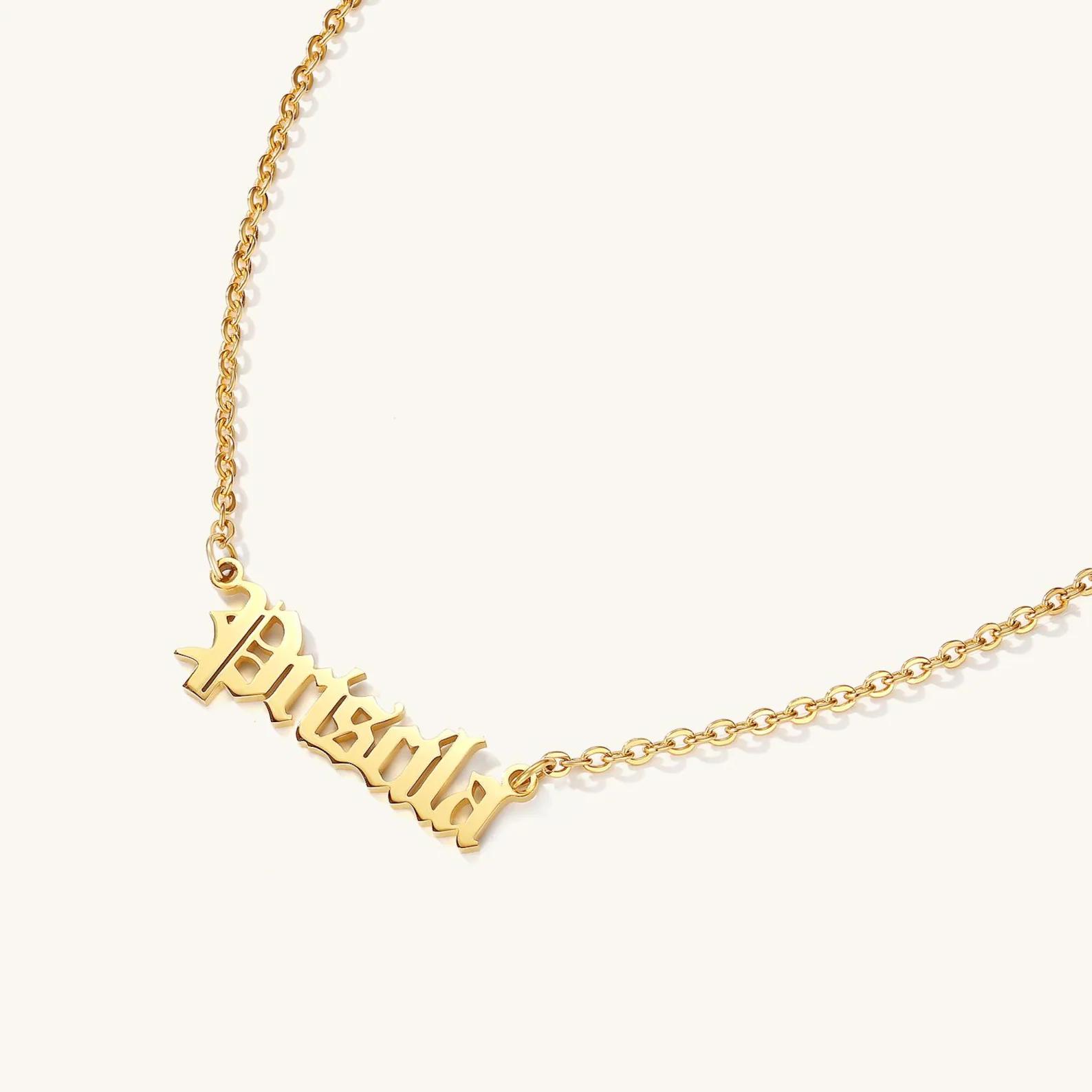 Personalization Custom Name Necklace Stainless Steel Plated Initial Jewelry Fashion Name Letter Pendant Necklaces for Women 18inches золотой
