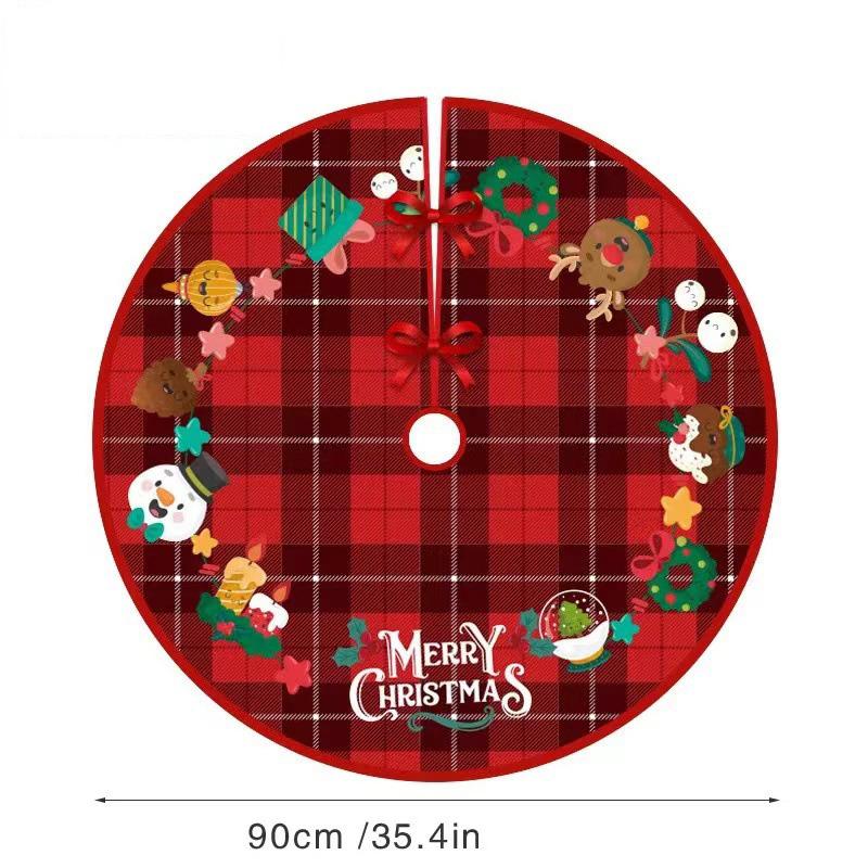 90cm Christmas Tree Skirts Santa Claus Printed Xmas Tree Bottom Decor Mat Merry Christmas Decoarations Home Party Supplies