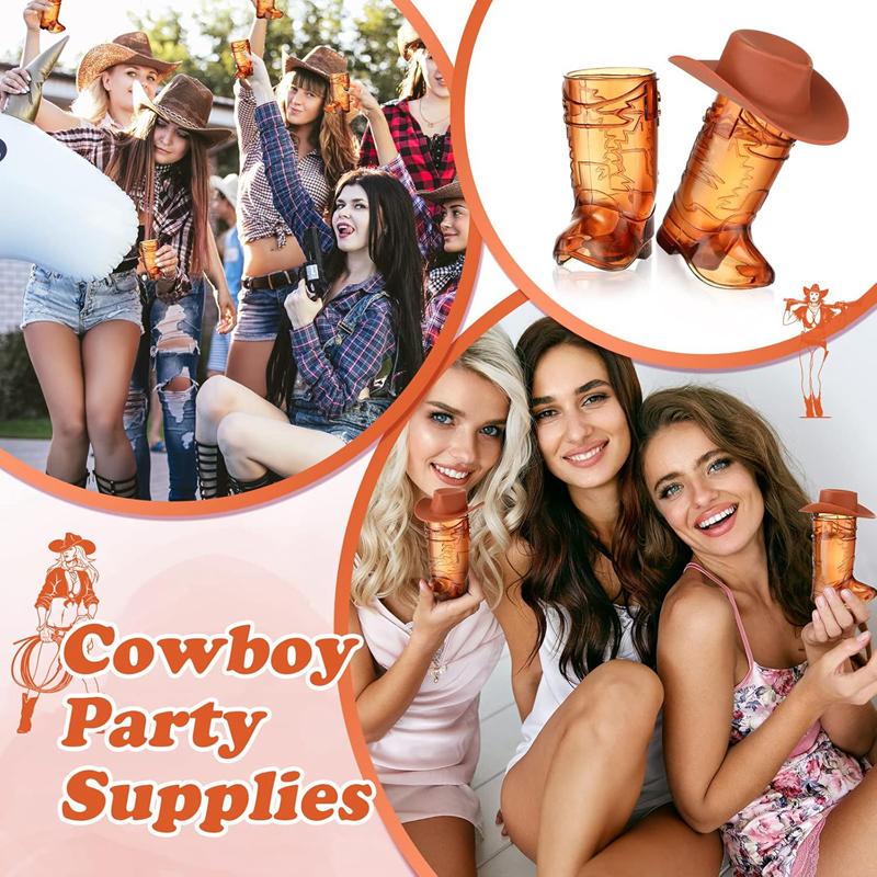 30Pcs/set Mini Cowboy Boot Cups Glasses with Caps Western Cowgirl Birthday Party Supplies Wedding Bachelorette Party Decoration