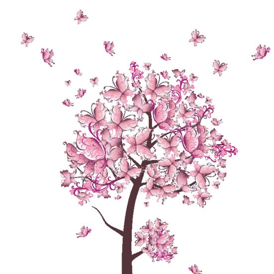 Pink Butterfly Flowers Tree Removable Wall Sticker Livingroom Bedroom Home Decal KTY