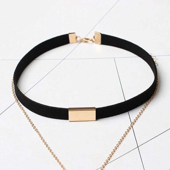 Women Vintage Punk Faux Suede Multilayer Polished Clavicle Choker Necklace Pendant