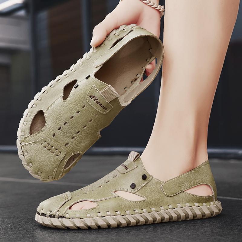

Summer Leather Roman Mens Sandals Business Casual Shoes Outdoor Beach Big SizeHandmade Men s Shoes Outdoor Anti-Skid Walking 39
