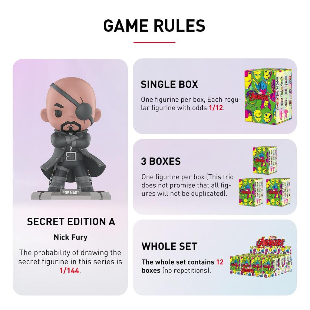 POP MART MARVEL Avengers Series [Assorted Box of 12] Pop Mart Gachapon Blind Box Figures, Plastic Models, Premium Toys, PVC Soft Vinyl, Original