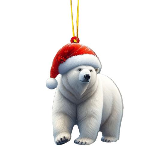 Christmas Ornament 2D Acrylic Dog/Bear/Bee/Rabbit/Rooster Hanging Decoration Cartoon Animals Xmas Tree Pendant for Home
