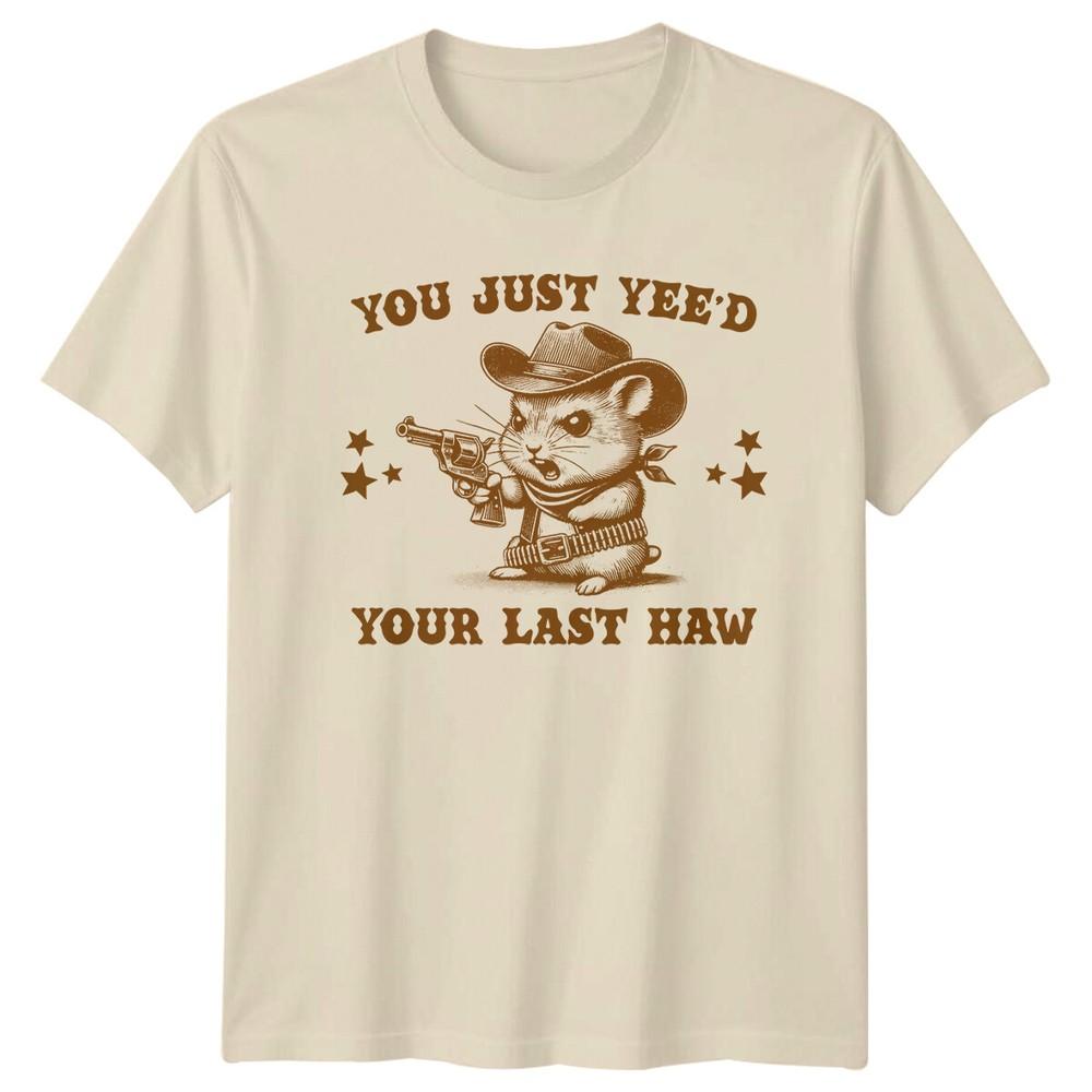 

Ты только что прокричал своё последнее иииха , смешная футболка с хомяком-ковбоем 3XL