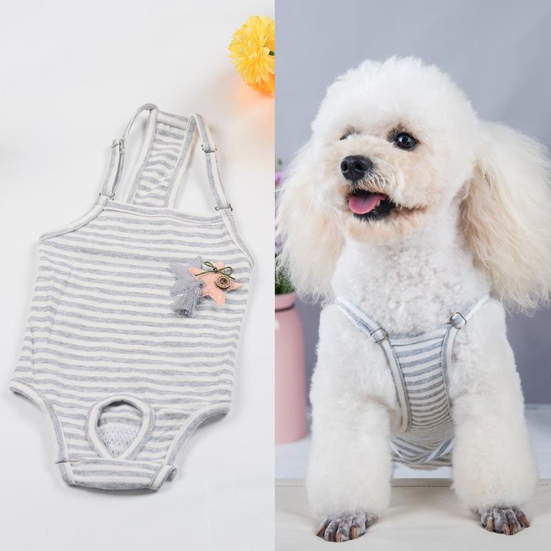 Striped Pet Physiological Overalls - Dog Menstrual and Sanitary Pants for Puppies