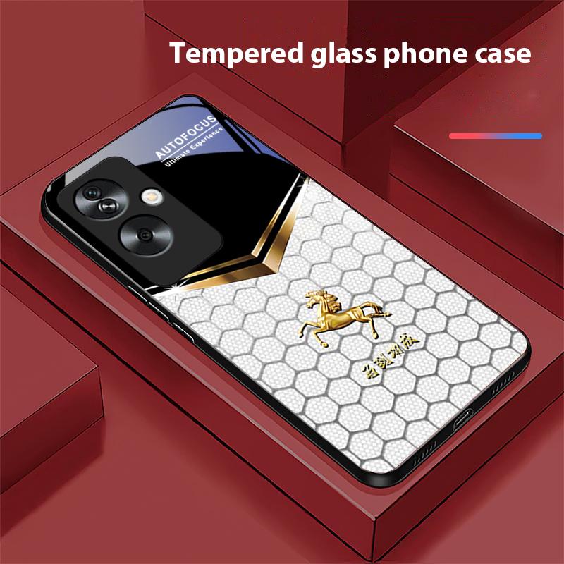 Waben-Grünes Pferd Für Oppo A79 5G 58 78 74 60 4G Reno 11F Realme GT 6 11 Note 50 10 C55 X2 Gehärtetes Glas Schwarze Handyhülle