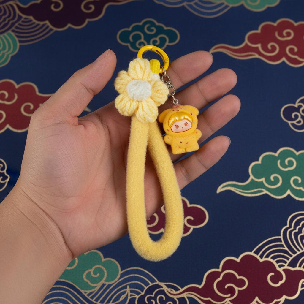 Cartoon Yellow Girl Flocking Doll Flower Keychain Charm жёлтый