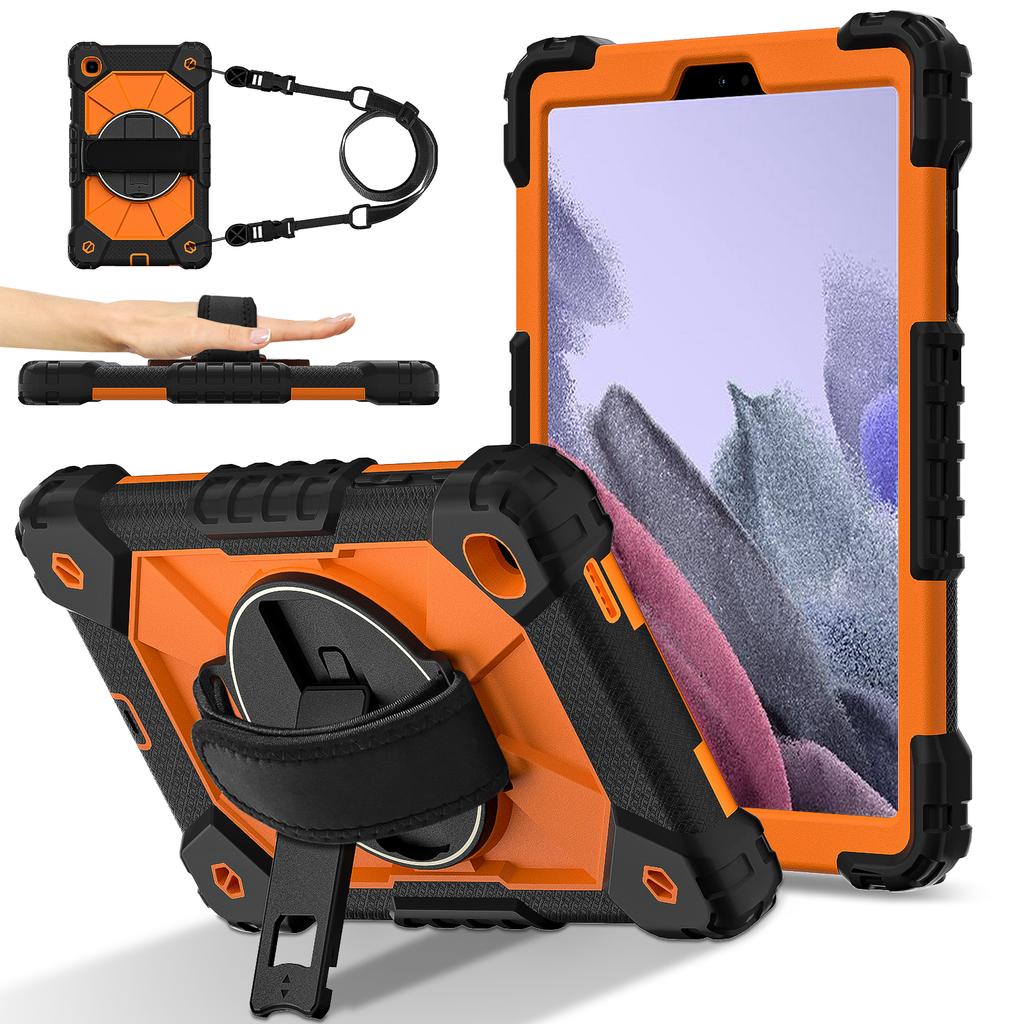 For Samsung Galaxy Tab A7 Lite 8.7-inch T225/T220 Case Silicone+PC Kickstand Tablet Cover with Handy Strap,Shoulder Strap
