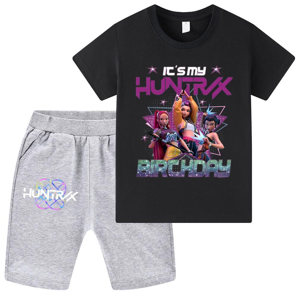 

WA1240 Kids Boys Girls Kpop Rumi Zoey Mira Print Short Sleeves T-shirt Shorts Pants Sets 160cm