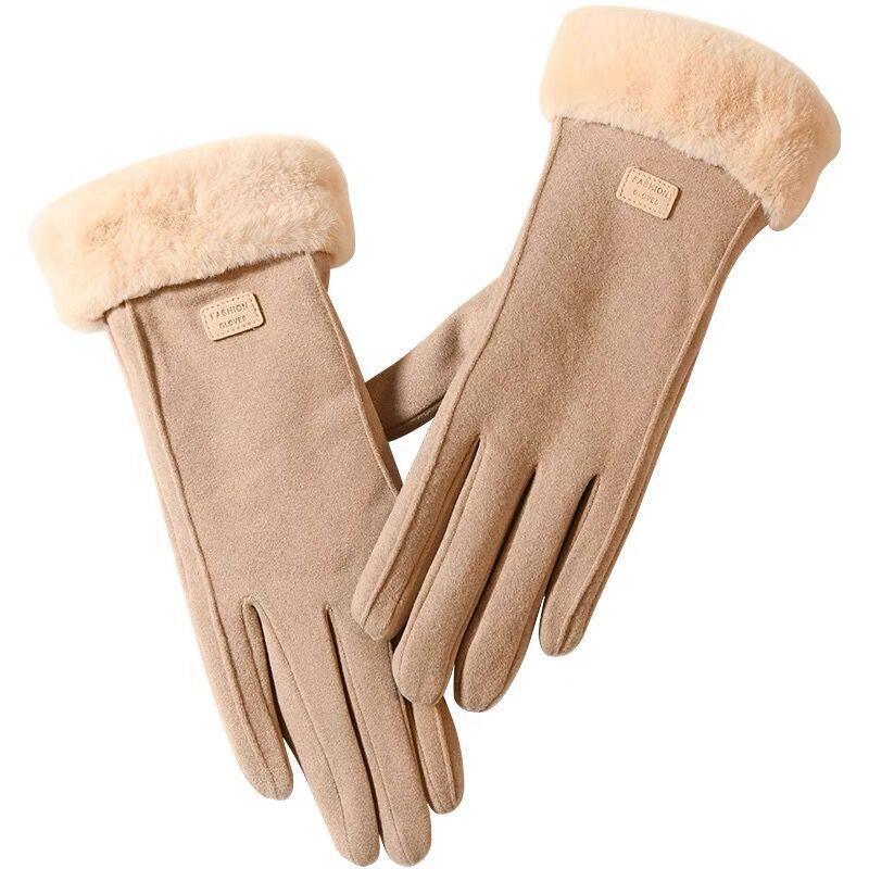 Gloves Women'S Warm Riding Fleece Thickened Cold And Windproof Touch Screen Winter Suede German Velvet Students