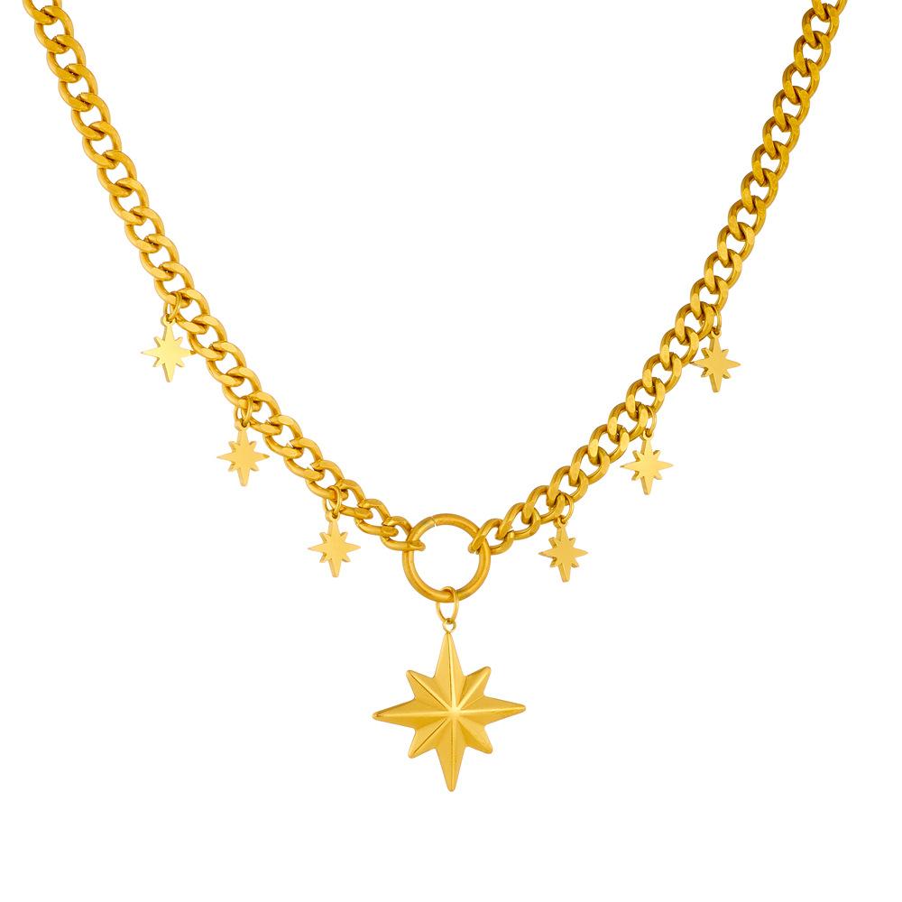 Unisex Chunky Chain Necklace Star Studded Wing Sun Pendant Sweater Chain Jewelry