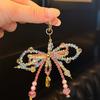 Sweet Girls Crystal Beaded Bow Bag Multicolor Rhinestone Bowknot Pendant Pearl Decor Phone Lanyard FashionHandbagCharms Bag Charm