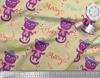 Soimoi Beige Japan Crepe Satin Fabric Text & Cat Kids Print Sewing Fabric metre 42 Inch