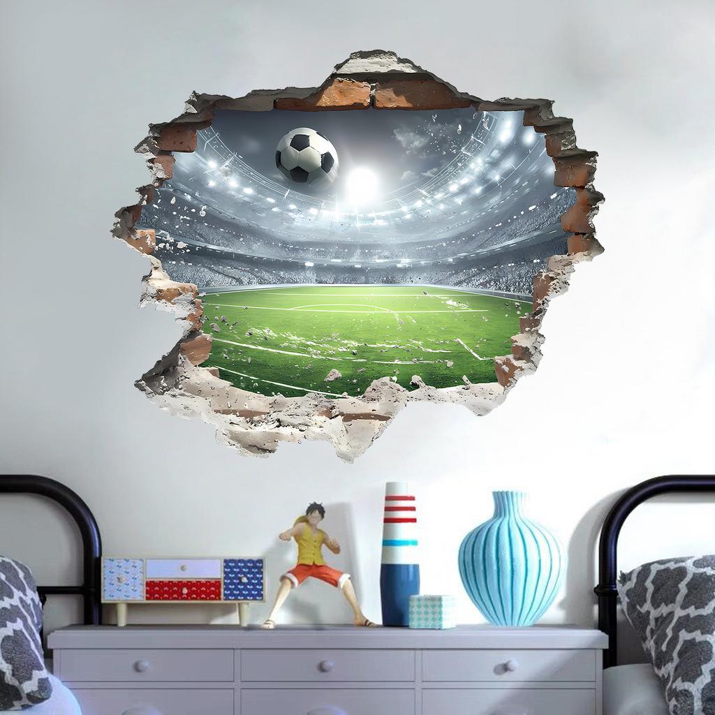 Self Adhesive Wall Sticker 3D Soccer Field Creative Design for Kids Room Bedroom Background Decor