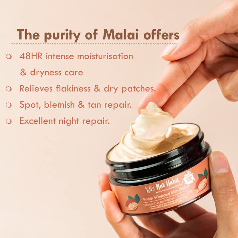Nat Habit Double Cocoa Moisturiser, Skin Malai, Body Cream, Body Butter, Cold Cream Winter | Extreme Dry Skin, 48 HR Moisture, Shea, Cocoa Butter, Mil