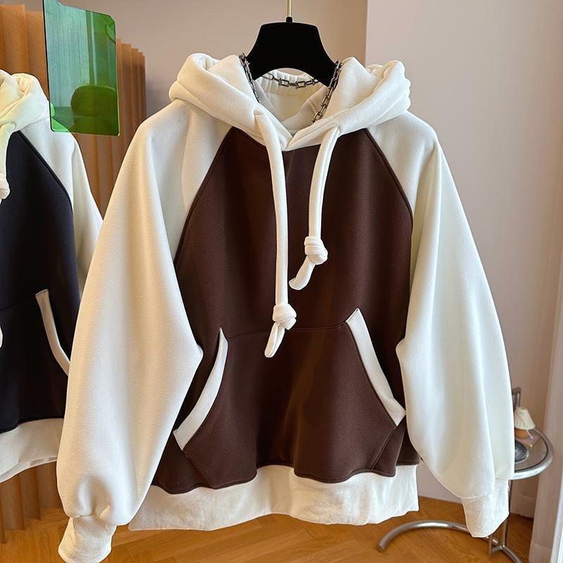 

Утепленный худи женский осенне-зимний свободный джокер ленивый ветер парный топ 4XL коричневый