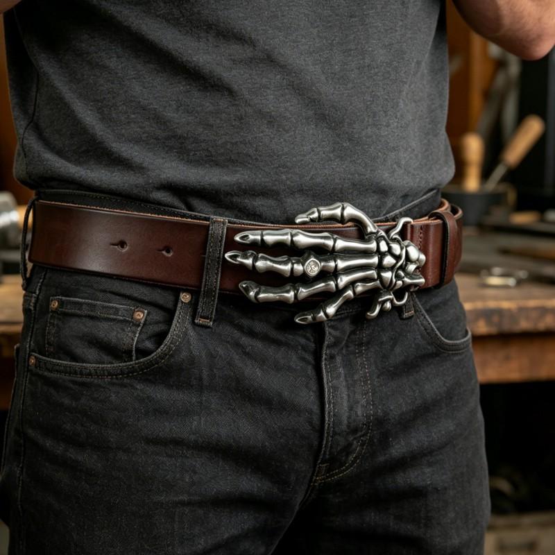 Western Cowboy Skull Hand Rose Embossed Belt Men Women Jeans Dresses