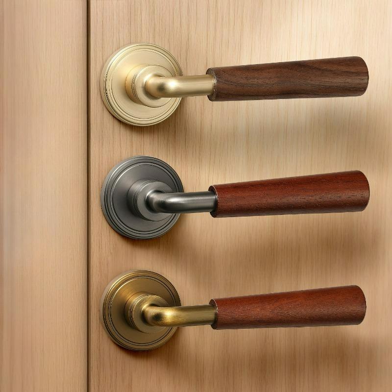 Middle Ancient Style Indoor Door, Walnut Wood Grain Bedroom Door Handle, Door Lock, Room Use, Silent Split Handle Lock