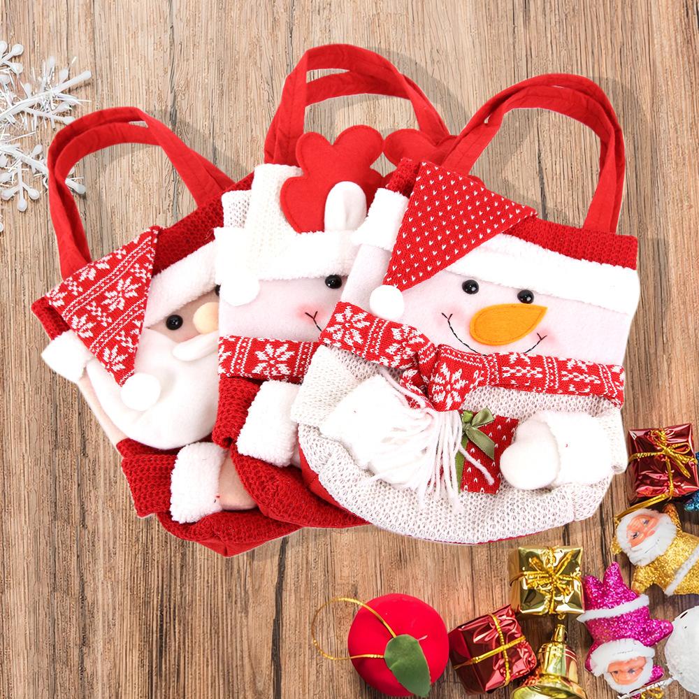 Christmas Candy Tote Bag Santa Snowman Deer Knit Felt Treat Gift Bag Party Decoration