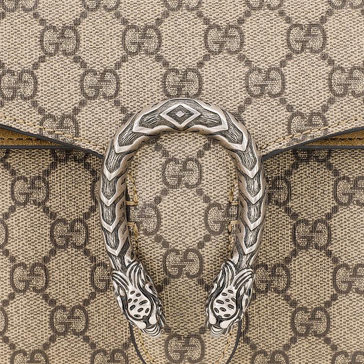 Gucci Dionysus Tiger Head Buckle Logo Canvas Crossbody Shoulder Bag Small Women bags Ebony Beige 400249-KHNRN-8642