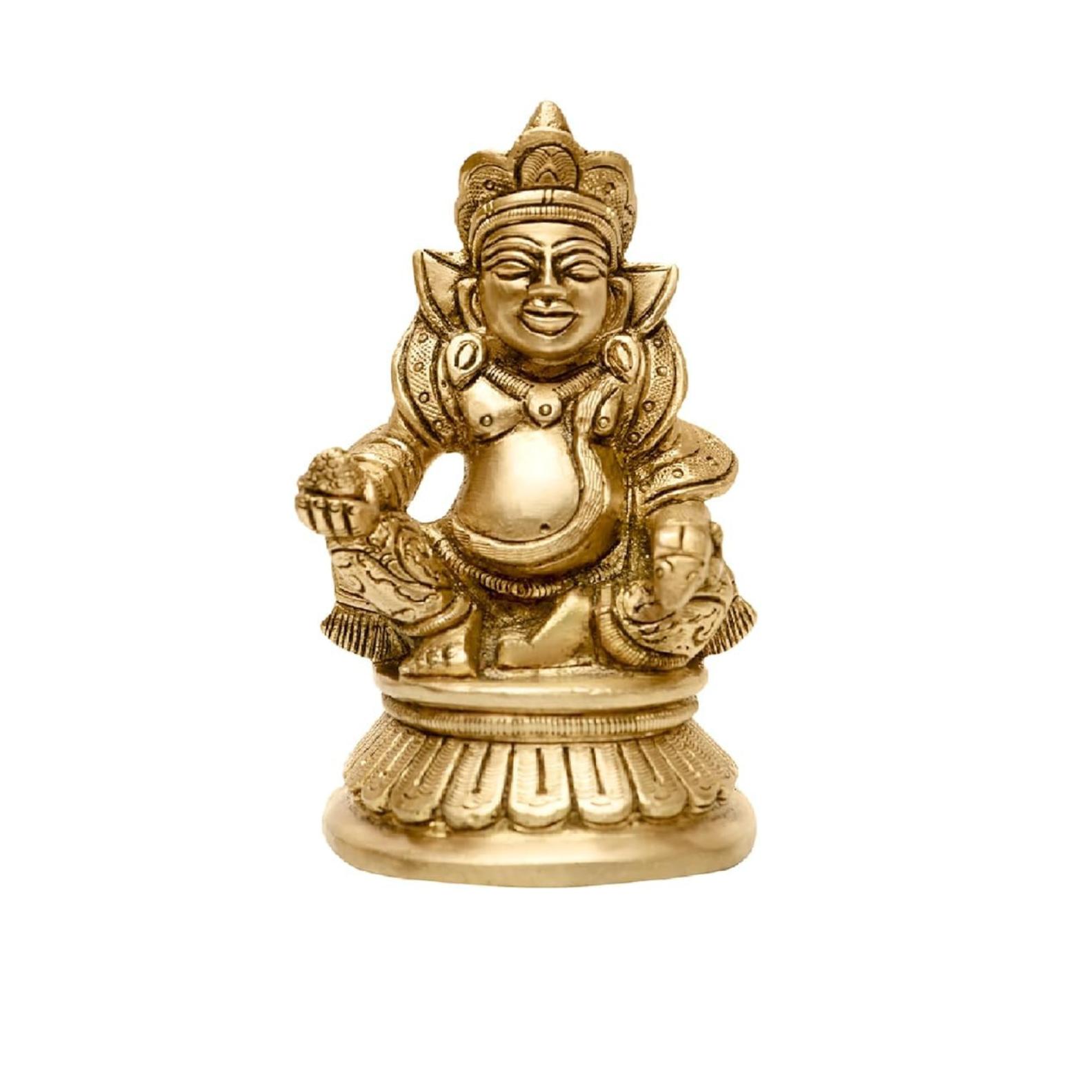 Pure Brass Kuber Statue, For Home & Office, Zonal Placement - North - 12 Cm