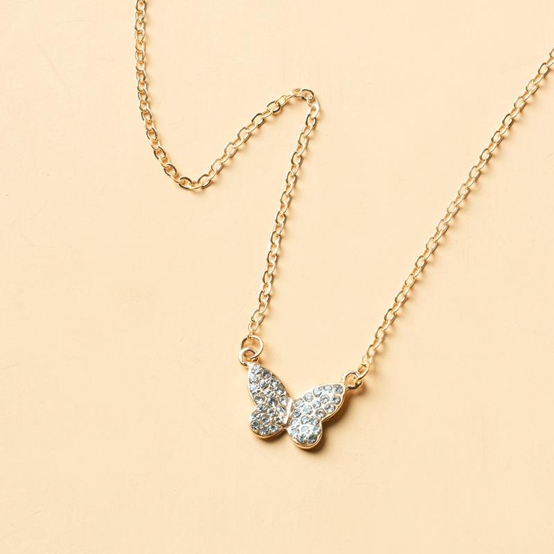 Butterfly necklace new full diamond jewelry simple fashion versatile pendant women's niche collarbone chain