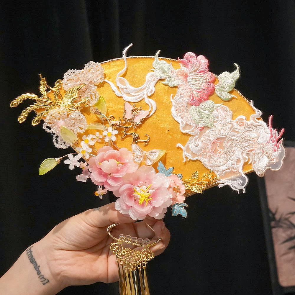 Original Handmade Red Xiuhe Wedding Fan for Bride - Ancient Style Bridal Accessory.