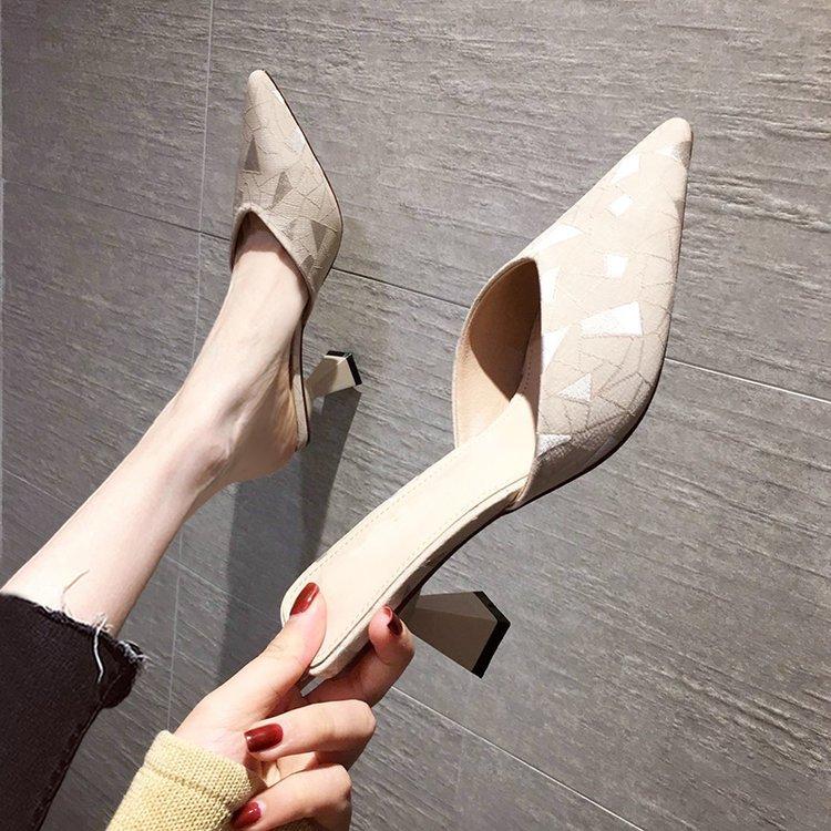 

Baotou half slippers women s outer wear 2025 summer new Korean version versatile new pointed women s high-heeled cool slippers 40