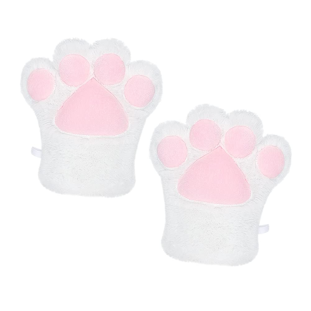 LONTG Cosplay Halloween Cute Cat Bear Paw Panda Gloves with Paw Fluffy and Warm Animal Gloves for Adults and Cosplay Winter Funny Cold Weather White