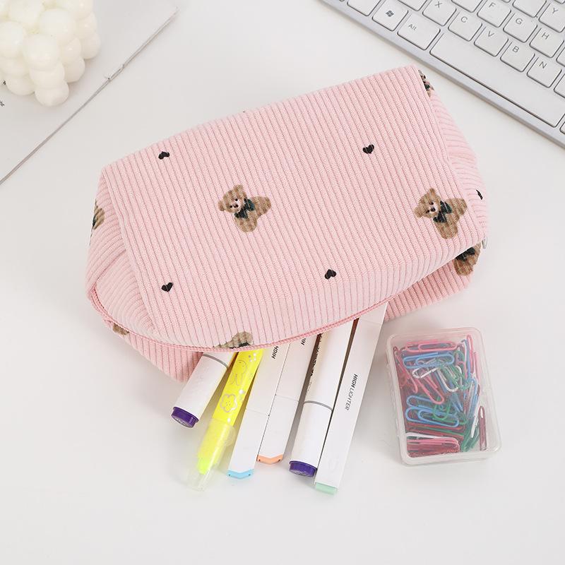 1pc Large Capacity Pencil Case Pencilcase Kawaii Stationery Corduroy Pencil Pouch School Supplies Back To School Pencil Case