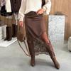 Women Patchwork Lace Skirts New High Waist Slim Hollow Out Maxi Skirts Autumn Brown Fashion Party Club Boho Skirt
