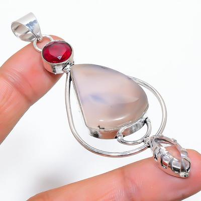 Natural Montana Agate Gemstone Handmade 925 Sterling Silver Pendant 3.19" C6D84