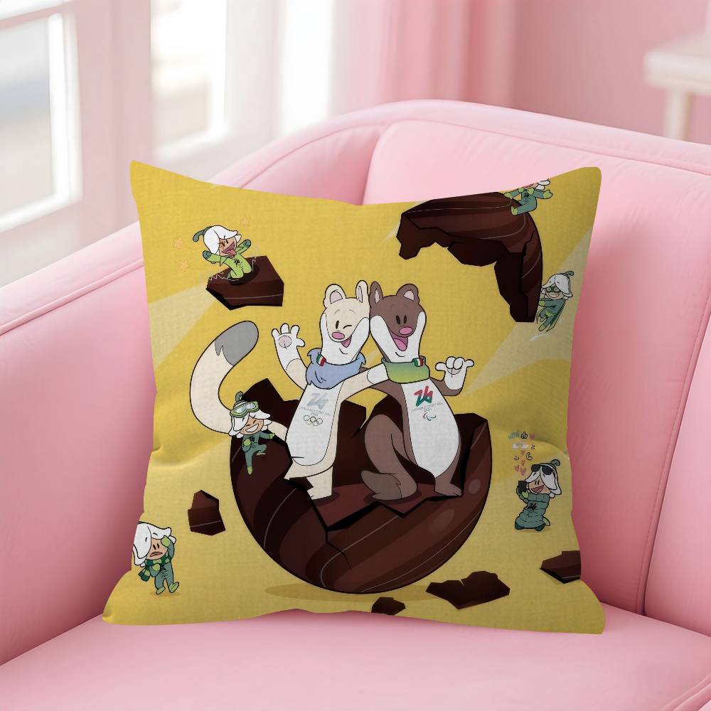 Office Cushion Pillowcase Car Cushion Cover45X45CM Lumbar Pillowcase Sofa Pillowcover Mascot TTina cute And MMilo