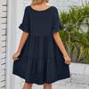 Women's Casual Fashion Summer V-Neck Dresses Color Short Sleeve Pleated Dresses