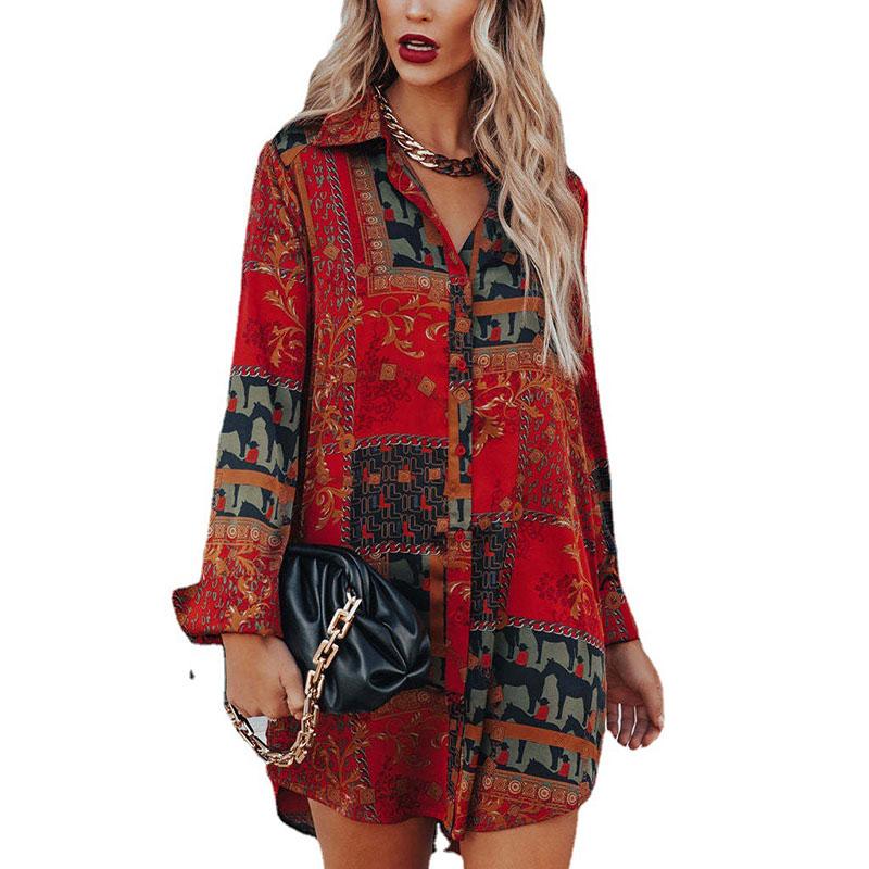 

Женская повседневная свободная рубашка с длинным рукавом и отворотом в стиле ретро, ​​весенне-осенняя одежда, одежда XL красный