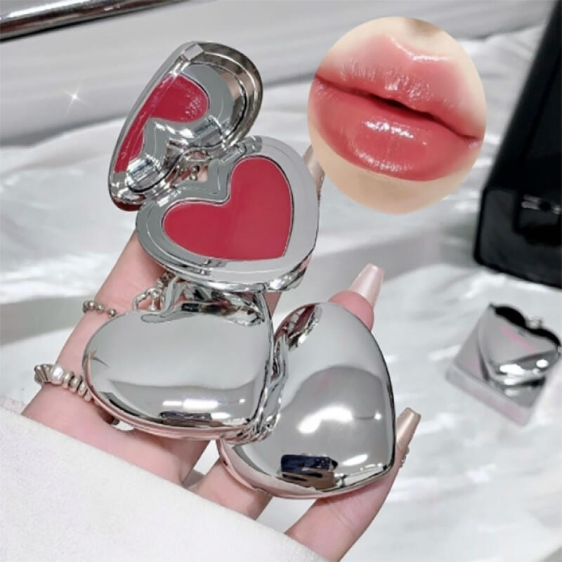 Lip balm case, heart-shaped cosmetic container, key ring, charm pink